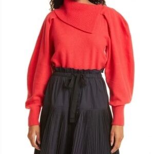 Ulla Johnson women Riley Pullover zinnia red puff sleeve asymmetric collar small